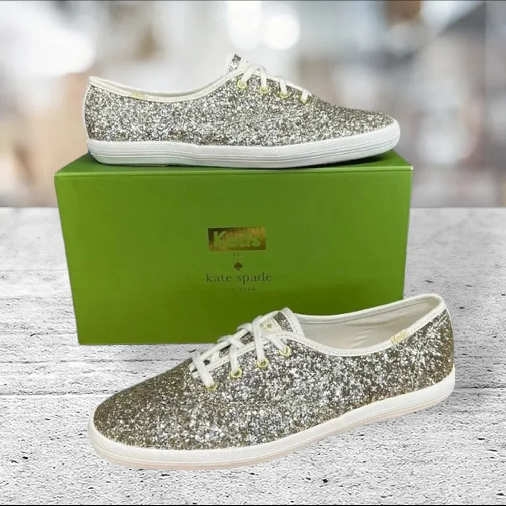 Keds for Kate Spade CH KS Platinum Gold Glitter #WF57125 Shoes Sneakers Size 9.5
